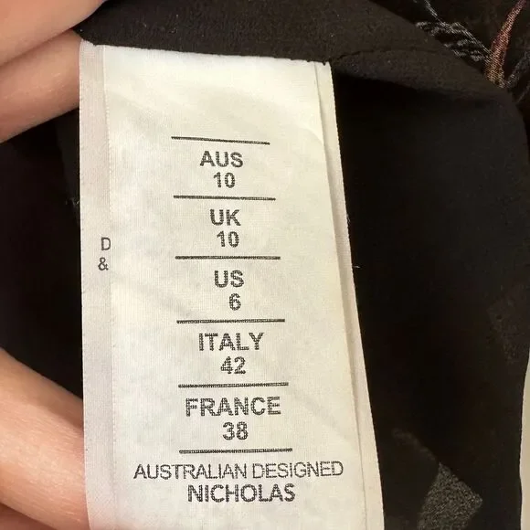 Nicholas Midi Dress US 6 Black Silk Romantic Asymmetric Floral Fairy Whimsygoth - Picture 5 of 10